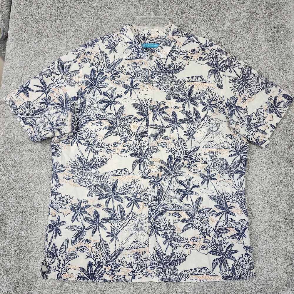 Tori Richard Shirt Mens XL Blue Tropical Fish Hawaiian Cotton Button Up Aloha